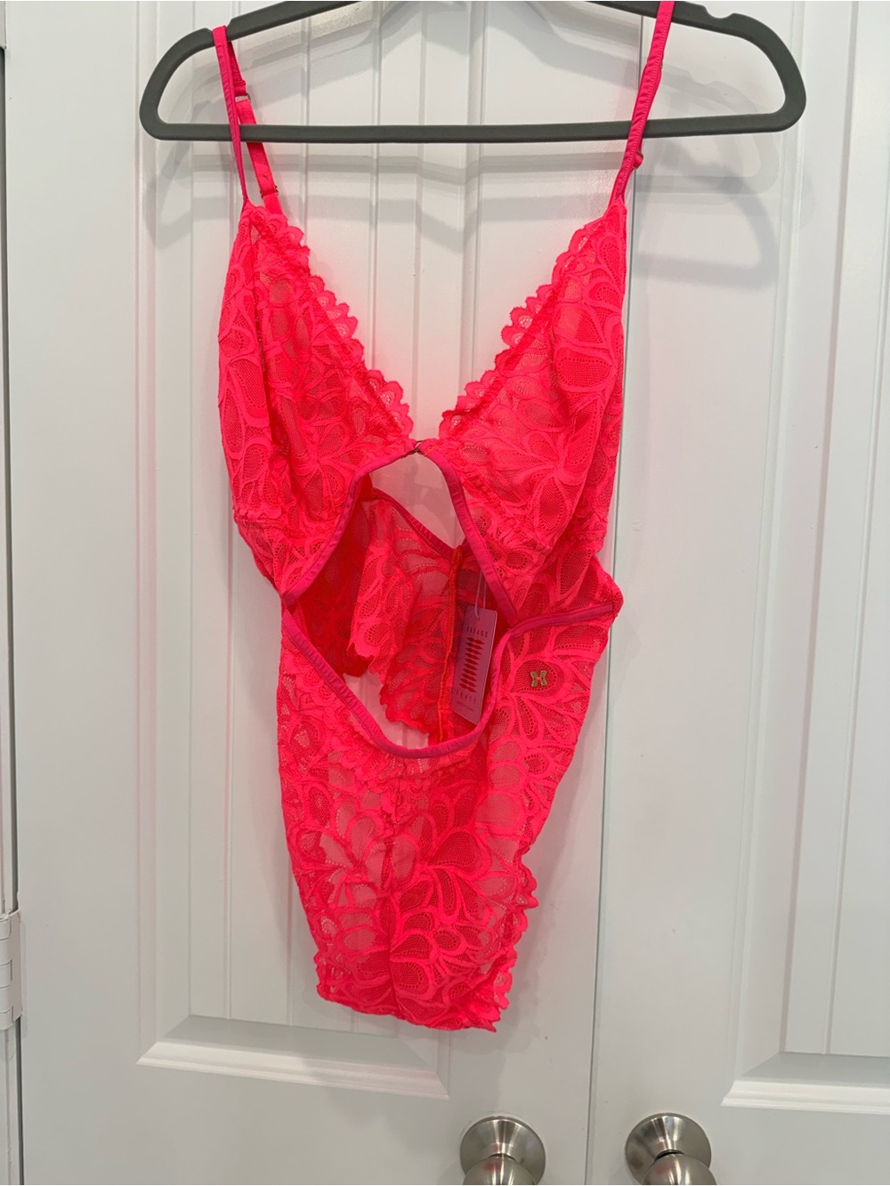 Savage X Fenty Neon Pink Lace Cutout Teddy